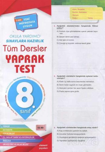 Element - 8. Sınıf Tüm Dersler Yaprak Test